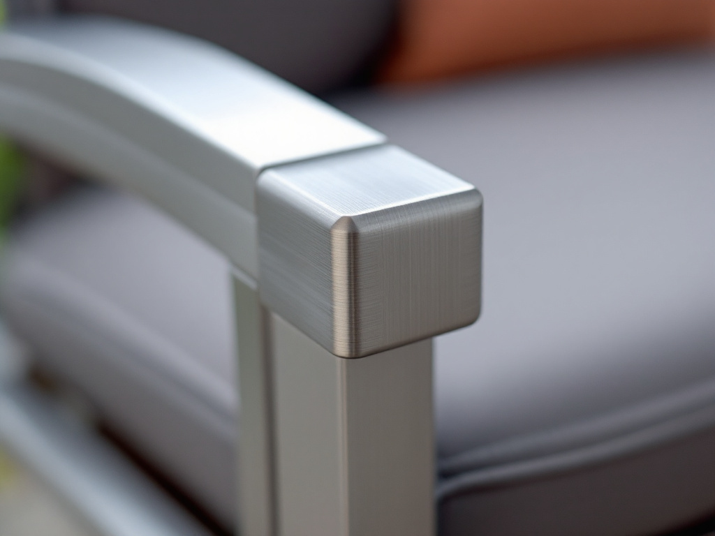Macro close-up of aluminum frame corner joint showing brushed metal texture and welded connection detail